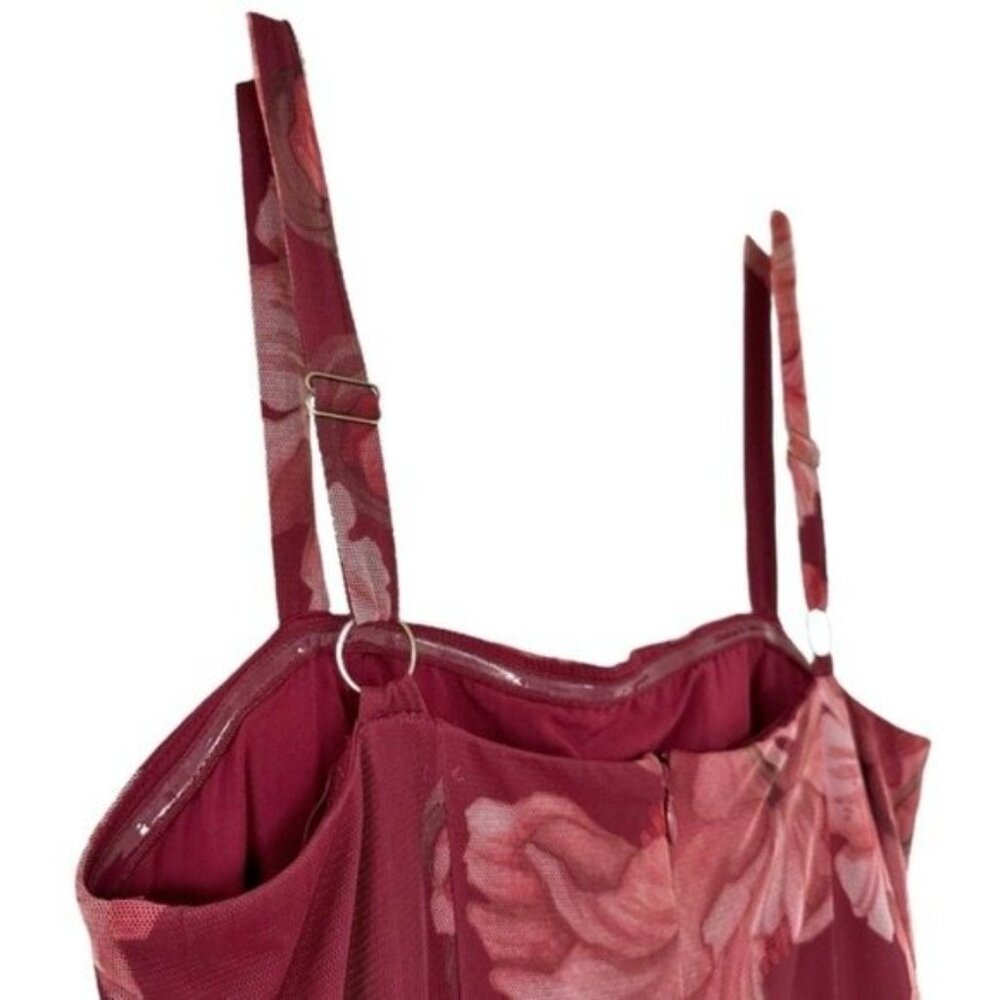 Anthropologie Hutch Nalina Tiered Tulle Floral Print Burgundy Maxi Dress Size 10 - Picture 9 of 10